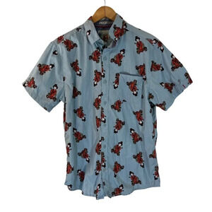Disco Panda Mens Button Up Shirt Size Large Japanese Geisha Patterned Pocket Top
